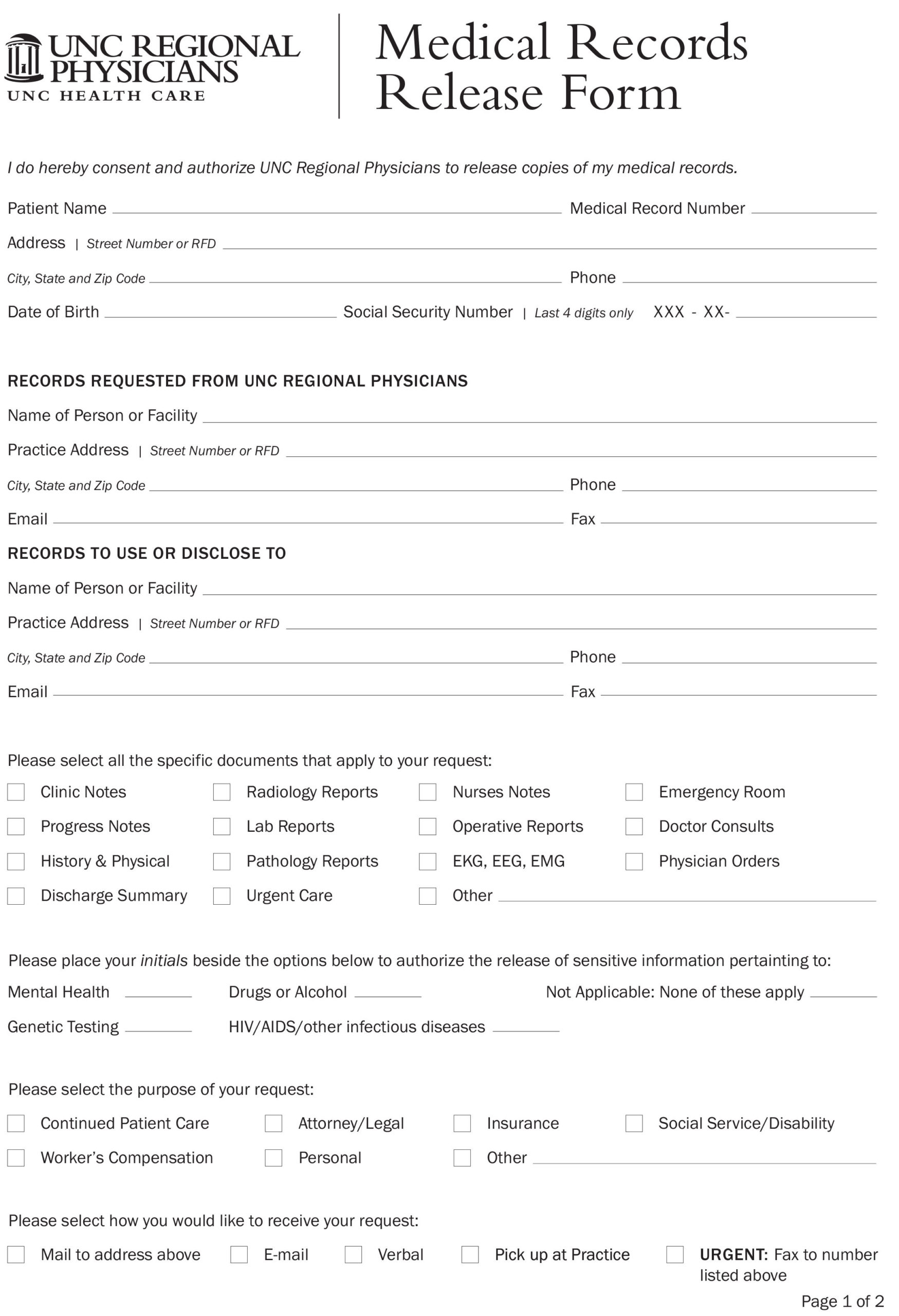 how to fill out a health or medical record release form